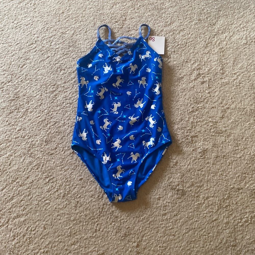 SO blue One piece bathing suit for kids size 12 unicorns